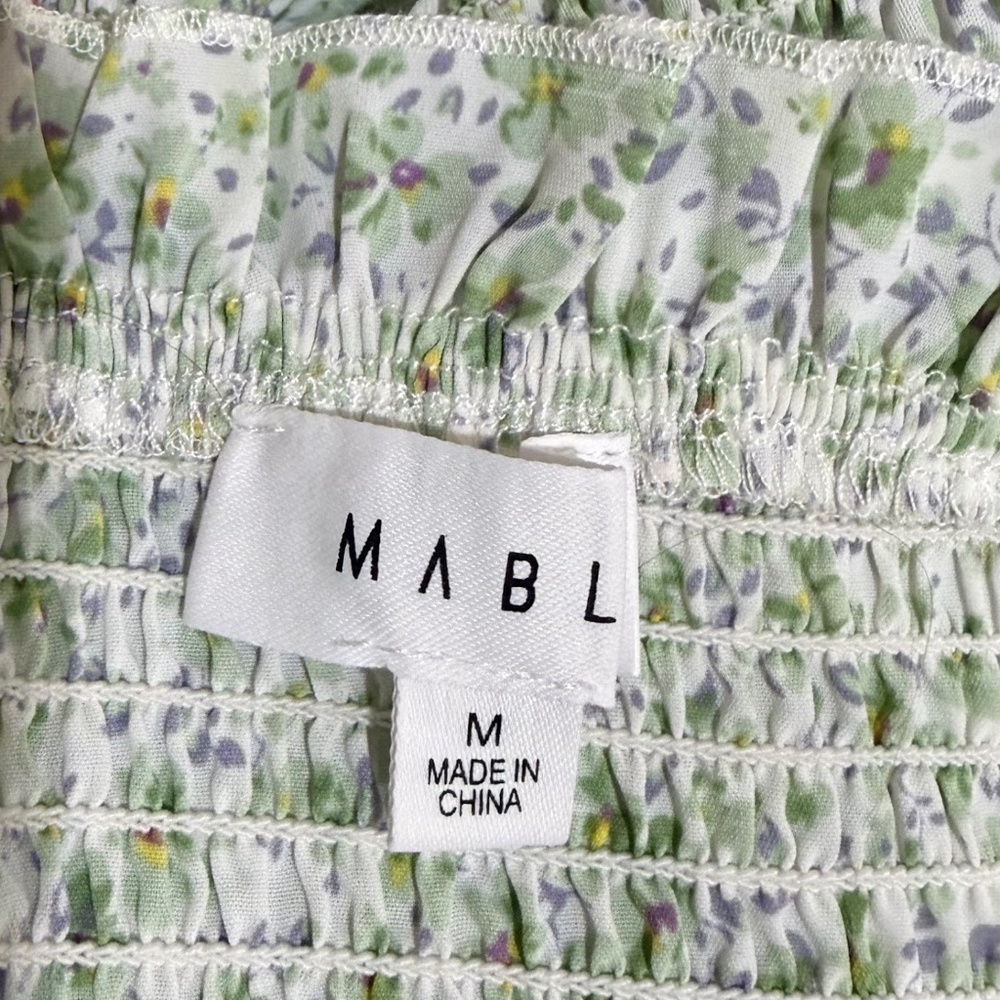 Mable Women's Green Floral Sleeveless Smocked Bodycon Midi Dress Size M - Picture 6 of 8